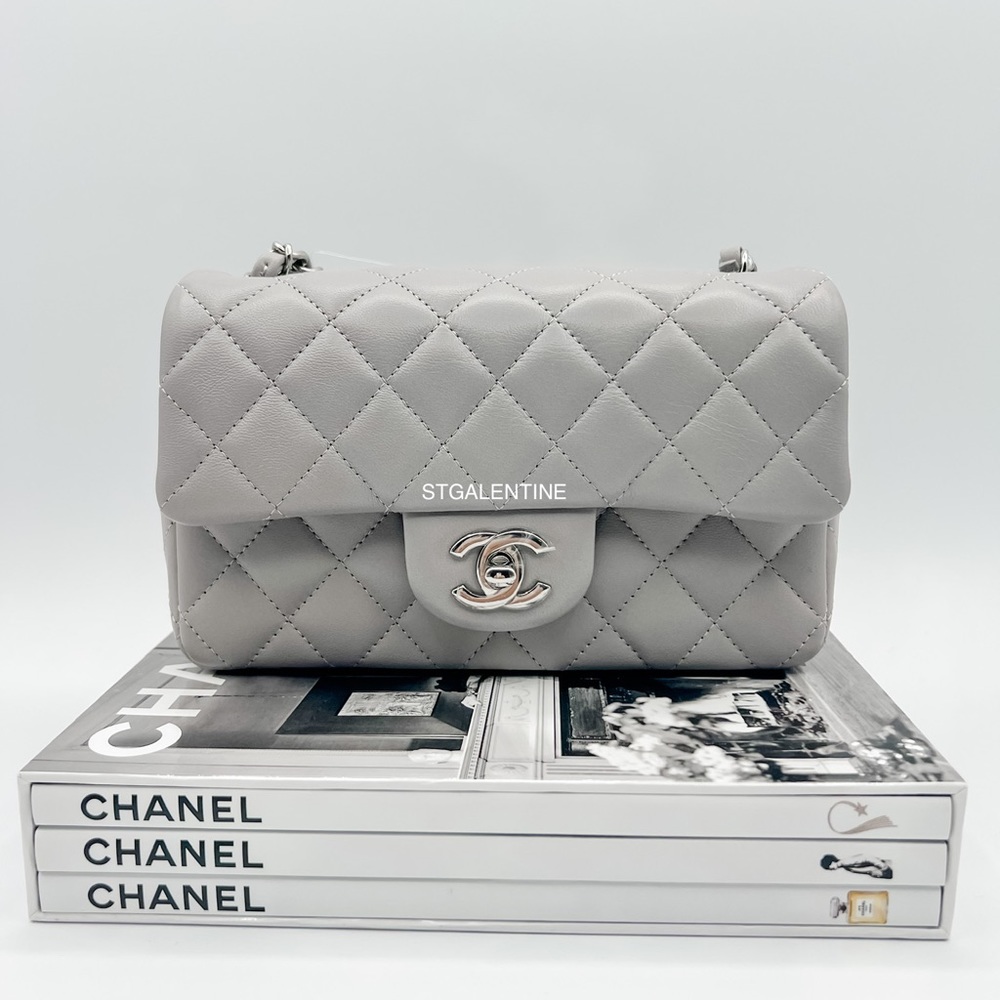 Chanel 21B Gray Rectangular Mini Classic Flap